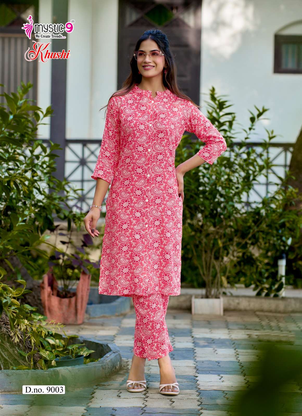 MYSTIC 9 KHUSHI VOL 9 HEAVY VISCOSE PRINT CO ORD SET CATALOGUE WESTERN OFFICE INDIA SHOP